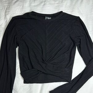Black Long Sleeve Twist Front Top